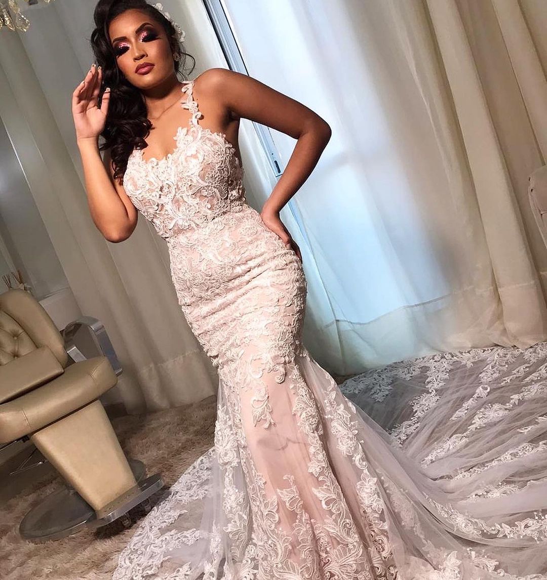 Straps Lace Appliques Wedding Dress Mermaid Long Online-27dress