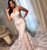 Straps Lace Appliques Wedding Dress Mermaid Long Online-27dress