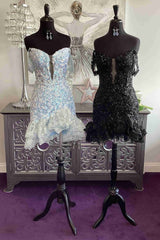 Straps Light Blue Sequin Appliques Short Homecoming Dress