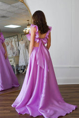 Straps Sleeveless Backless A Line Long Prom Dress With Ruffles