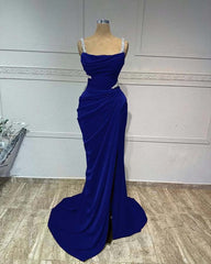 Straps Sleeveless Long Mermaid Prom Dress With Pleated Sequins