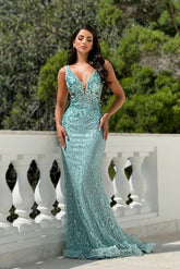 Straps Sleeveless Tulle Mermaid Long Prom Dress With Appliques
