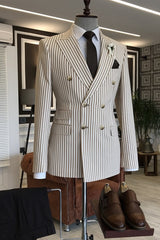 Striped Peaked Lapel Double Breasted Business Suits