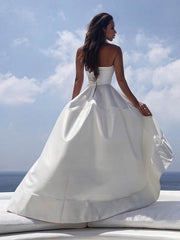 Stunning A-line Halter Satin Asymmetrical Wedding Dress