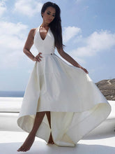 Stunning A-line Halter Satin Asymmetrical Wedding Dress