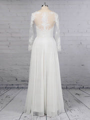 Stunning A-line Illusion Chiffon Floor-length Wedding Dress With Appliques Lace