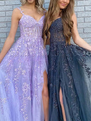 Stunning A-line Sweetheart Tulle Prom Dress with Sweep Train and Beading