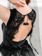 Stunning Beaded Tulle Wedding Dress with Square Neckline and Sweep Train