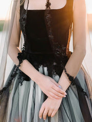 Stunning Beaded Tulle Wedding Dress with Square Neckline and Sweep Train