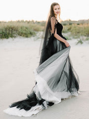 Stunning Beaded Tulle Wedding Dress with Square Neckline and Sweep Train