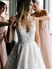 Stunning Illusion Lace Ball Gown Wedding Dress with Pockets