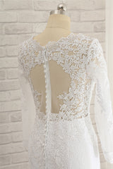 Stunning Jewel Long Sleeves Tulle Lace Wedding Dress Mermaid Jewel Appliques Bridal Gowns On Sale-27dress