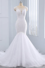Stunning Jewel Tulle Lace Mermaid Wedding Dress Sleeveless Appliques Bridal Gowns On Sale-27dress