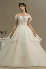 Stunning Off-the-Shoulder Lace Brida Gown With Sequins Appliques-27dress