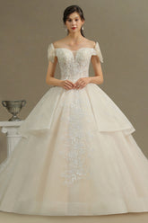 Stunning Off-the-Shoulder Lace Brida Gown With Sequins Appliques-27dress