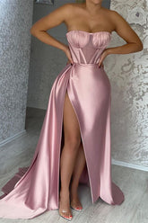 Stunning Pink Strapless Mermaid Prom Dress with Slit