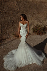 Stunning Sweetheart Sleeveless Mermaid Wedding Dress with Beading-27dress