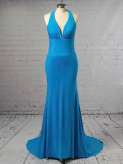 Stunning Trumpet/Mermaid Sweep Train Halter Jersey Prom Dresses