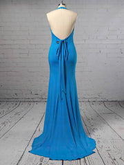Stunning Trumpet/Mermaid Sweep Train Halter Jersey Prom Dresses