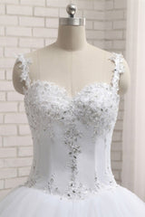 Stunning White Tulle Lace Wedding Dress Strapless Sweetheart Beadings Bridal Gowns with Appliques-27dress
