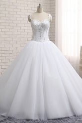 Stunning White Tulle Lace Wedding Dress Strapless Sweetheart Beadings Bridal Gowns with Appliques-27dress