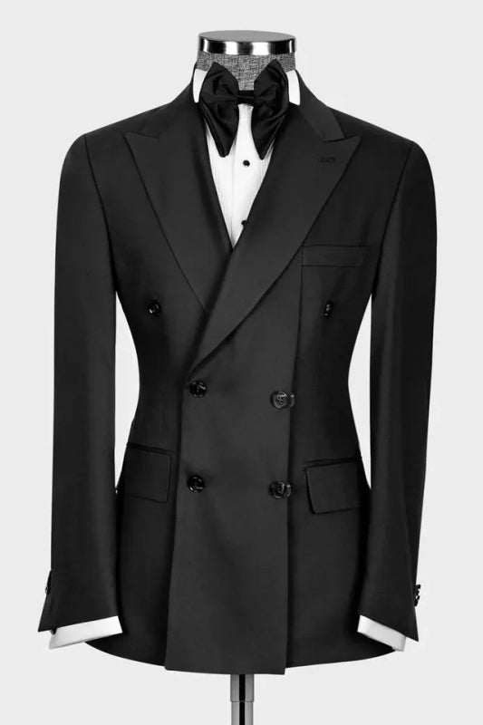 Stylish Peaked Lapel Double Breasted Black Prom Suits