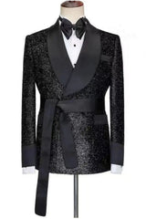 Stylish Shawl Lapel Two Pieces Sequins Black Wedding Suits