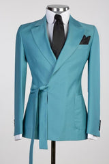 Stylish Notched Lapel Two Pieces Blue Prom Suits