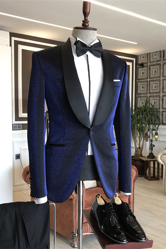 Stylish Shawl Lapel Two Pieces Blue Wedding Suits