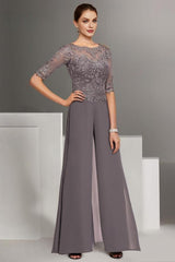 Stylish Chiffon Half Sleeves Jumpsuit Mother of the Bride Dress-27dress