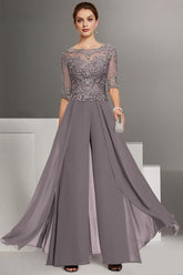 Stylish Chiffon Half Sleeves Jumpsuit Mother of the Bride Dress-27dress
