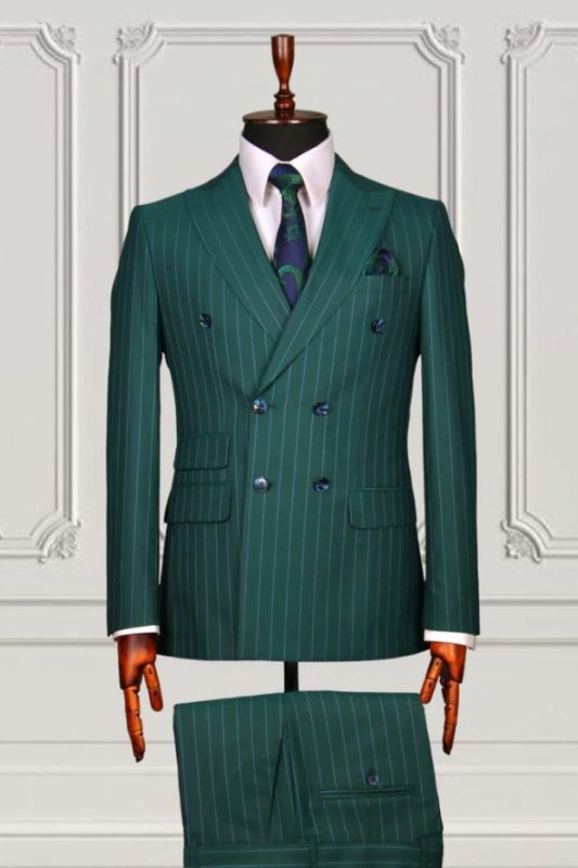 Stylish Dark Peaked Lapel Double Breasted Green Prom Suits
