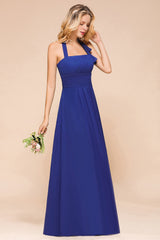 Stylish Halter Backless Royal Blue Bridesmaid Dress Affordable with Ruffle-27dress