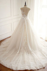 Stylish Jewel A-Line Tulle Ivory Wedding Dress Appliques Sleeveless Bridal Gowns with Beading Sash Online-27dress