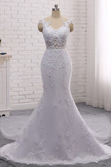 Stylish Jewel Mermaid Lace Appliques Wedding Dress White Sleeveless Beadings Bridal Gowns with Overskirt On Sale-27dress
