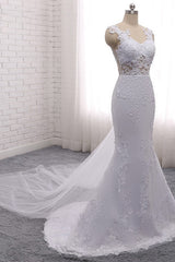 Stylish Jewel Mermaid Lace Appliques Wedding Dress White Sleeveless Beadings Bridal Gowns with Overskirt On Sale-27dress