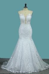stylish Jewel Sleeveless White Tulle Wedding Dress Mermaid Appliques Bridal Gowns with Wraps Online-27dress