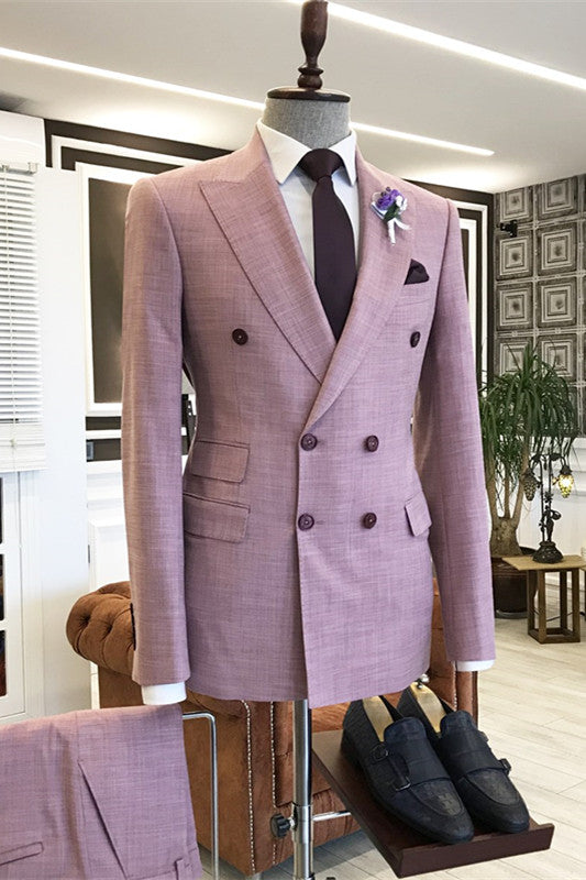Stylish Light Peaked Lapel Double Breasted Purple Prom Suits