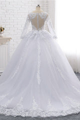 Stylish Long Sleeves Tulle Lace Wedding Dress Ball Gown V-Neck Sequins Appliques Bridal Gowns On Sale-27dress