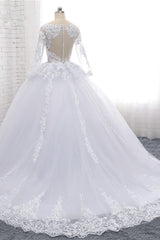 Stylish Long Sleeves Tulle Lace Wedding Dress Ball Gown V-Neck Sequins Appliques Bridal Gowns On Sale-27dress