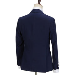 Stylish Navy Blue Peaked Lapel Slim Fit Three Pieces Men suits