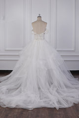 Stylish Off-the-Shoulder Tulle Lace Wedding Dress Strapless Appliques Ruffles Beading Bridal Gowns On Sale-27dress