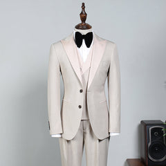 Stylish Off White Peaked Lapel 2 Button Business Suit For Men
