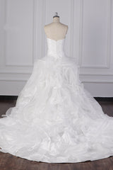 Stylish Organza Strapless White Wedding Dress Ruffles Sleeveless Bridal Gowns On Sale-27dress