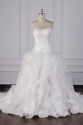 Stylish Organza Strapless White Wedding Dress Ruffles Sleeveless Bridal Gowns On Sale-27dress