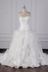 Stylish Organza Strapless White Wedding Dress Ruffles Sleeveless Bridal Gowns On Sale-27dress