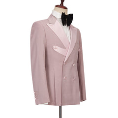 Stylish Pink Double Breasted Peaked Lapel Men Suits