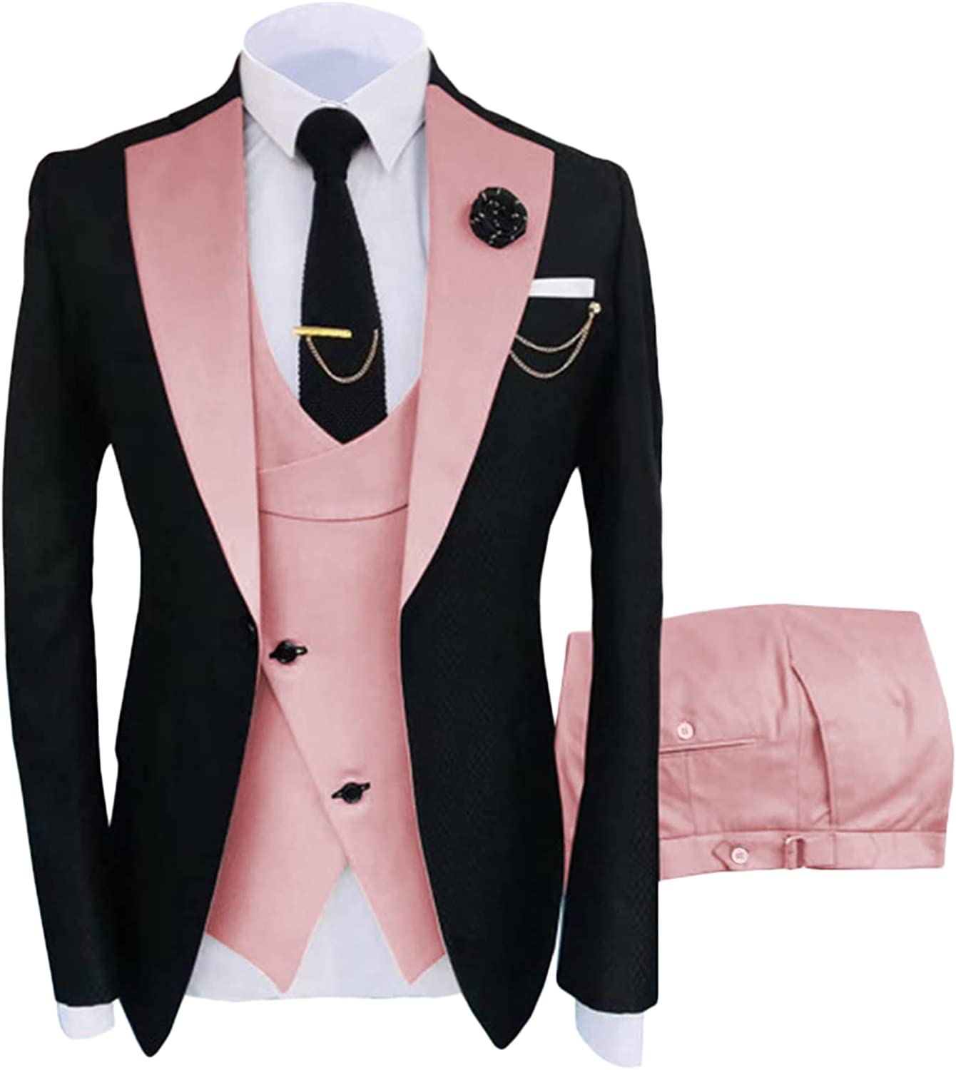 Stylish Shawl Lapel Three Pieces Pink Prom Suits For Men