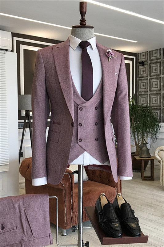 Stylish Plum Peaked Lapel Three Pieces Prom Suits For Men