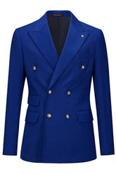 Stylish Royal Double Breasted Peaked Lapel Blue Prom Suits